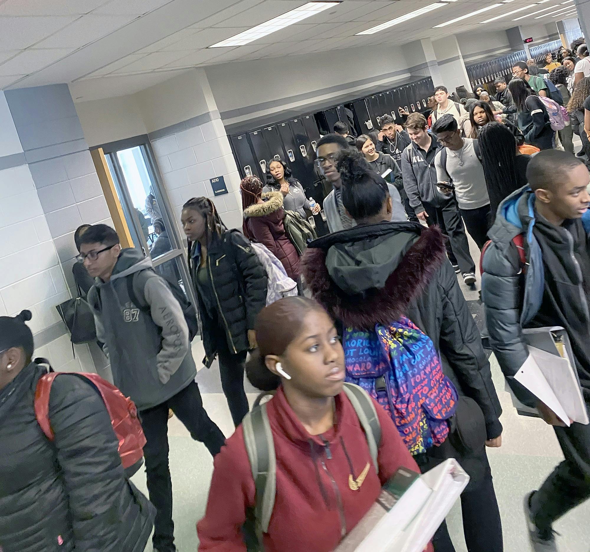 Passing time on the 5th floor at Cass Tech. Photo by Javar Chavers.