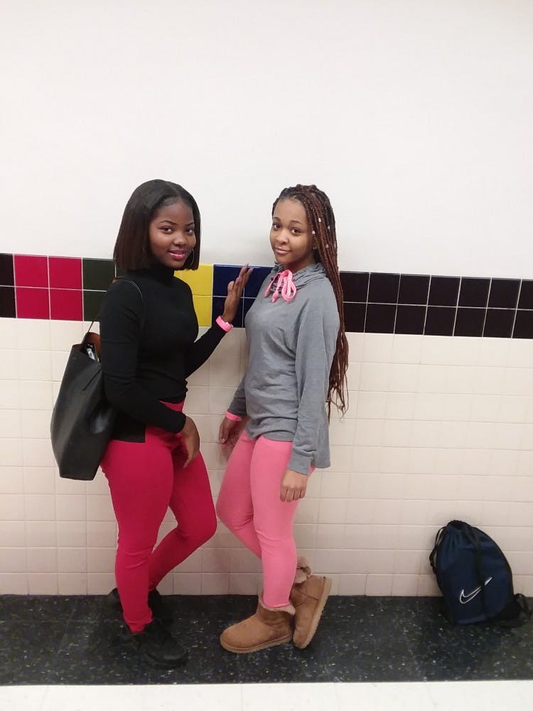 Students expressing themselves with colorful clothing on a free dress day.&nbsp;