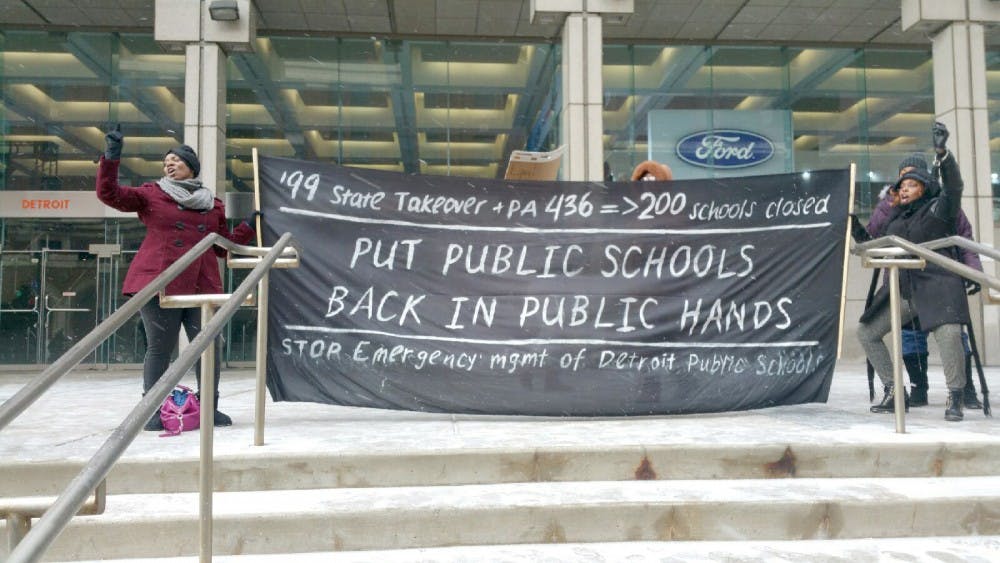 <p>Detroit teachers rally at Cobo Hall to peacefully protest against unfair conditions within Detroit Public Schools.</p>
