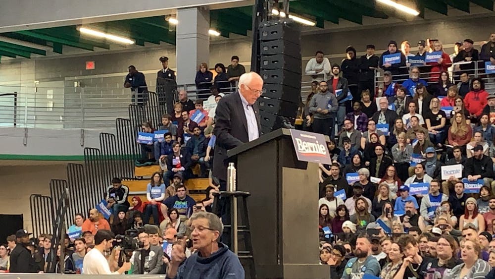 Senator Bernie Sanders addresses the crowd at Cass Tech.&nbsp;