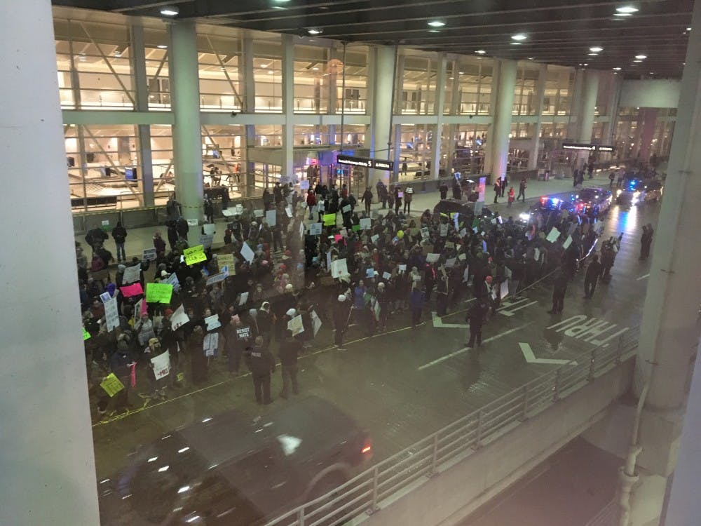 Detroit city and suburbs united Jan. 29, 2017 at Detroit Metro Airport for a #NoMuslimBan protest against Donald Trump's first immigration ban. 
