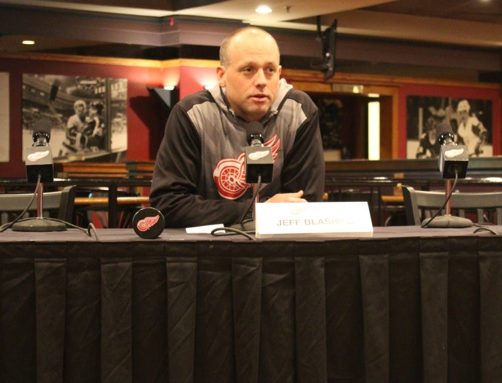 <p>Students who attended&nbsp;Detroit Red Wings Annual High School Journalism Day at Joe Louis Arena were able to interview head coach&nbsp;Jeff Blashill.</p>