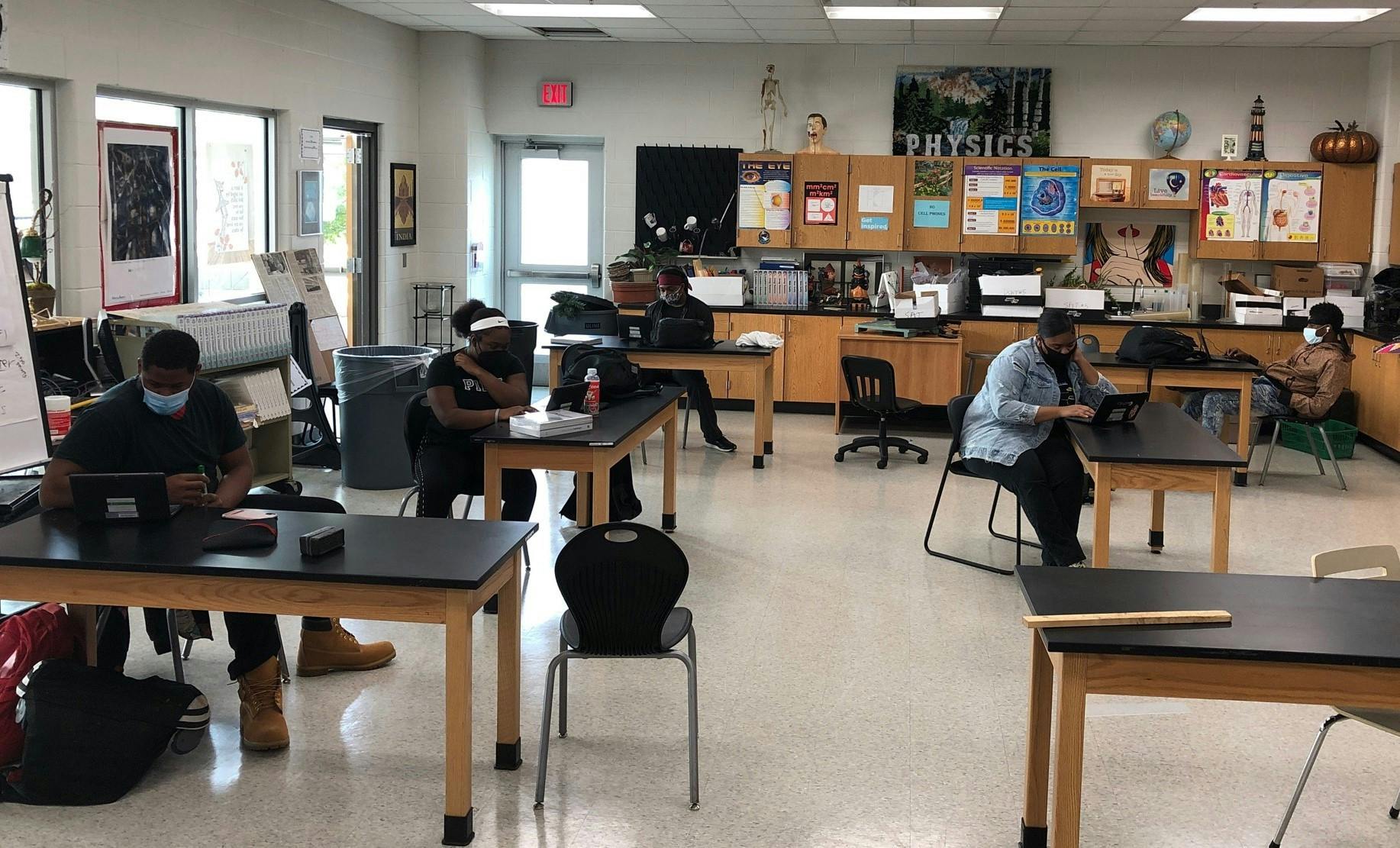 One of the learning centers at King where students participate in virtual learning.&nbsp;