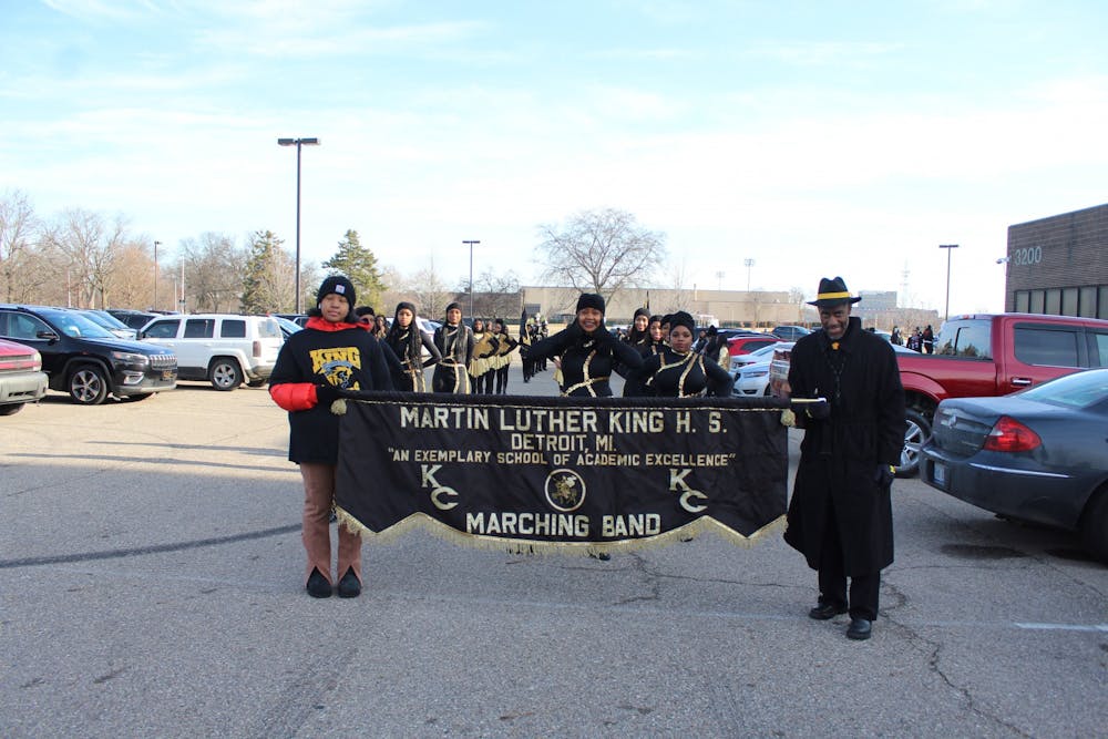 The marching band prepares to start the MLK Day parade. Photo by Crusaders' Chronicle.