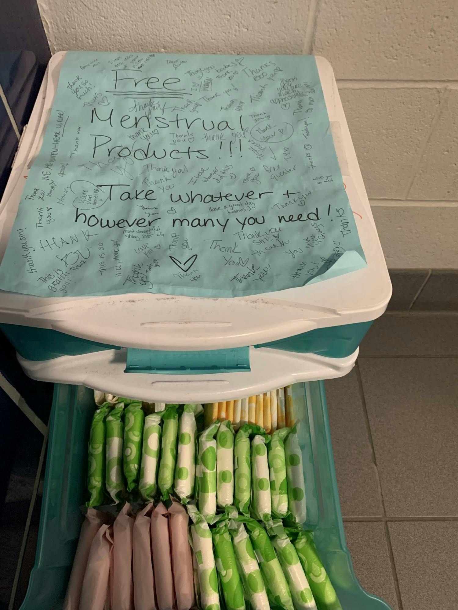 Five out of six floors in Cass Tech are fully stocked with feminine products through March 2022. Photo by CT Visionary.