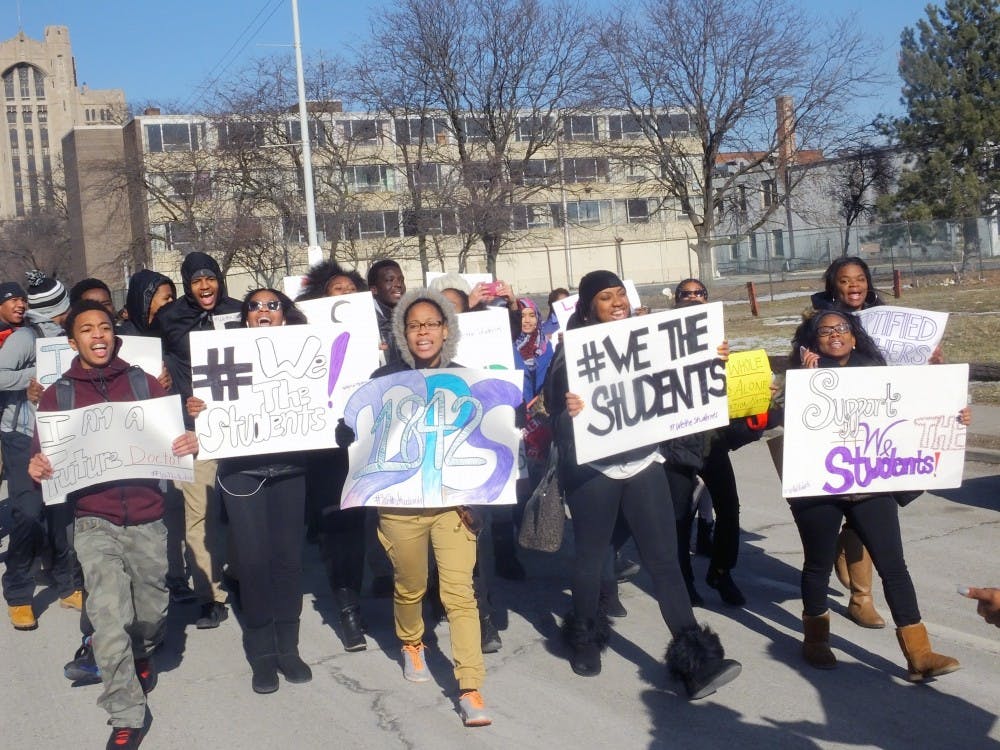 <p>Students protest the conditions of Detroit Public Schools.</p>