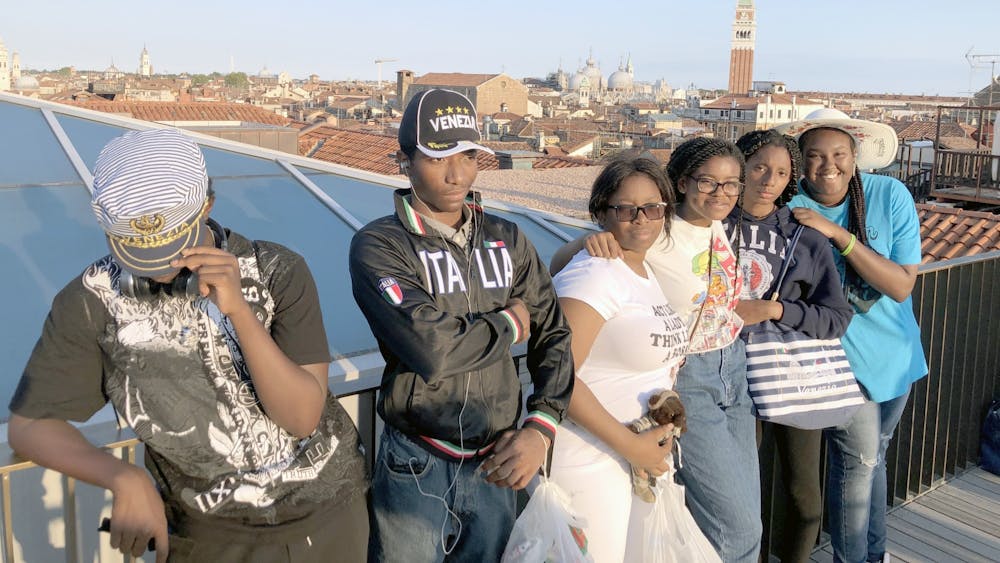 Benjamin Carson High School students enjoy the view of a rooftop in Venice.