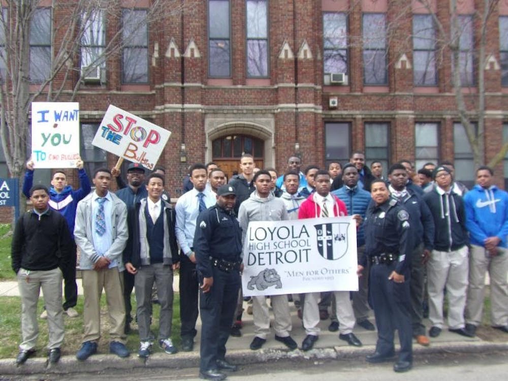 <p>Loyola High School students prepare to begin their one-mile walk against bullying and violence during the Week of Respect.</p>