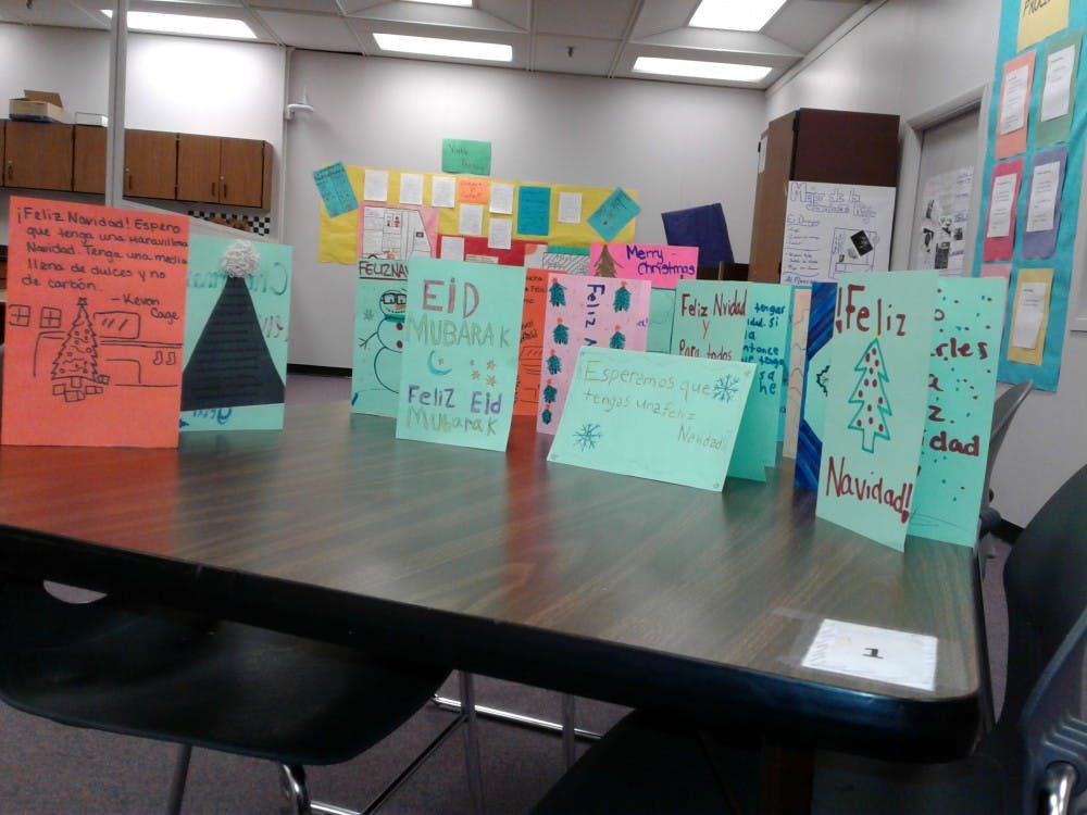 Students at Benjamin Carson sent these cards with greetings for Eid and Christmas along with general holiday messages.