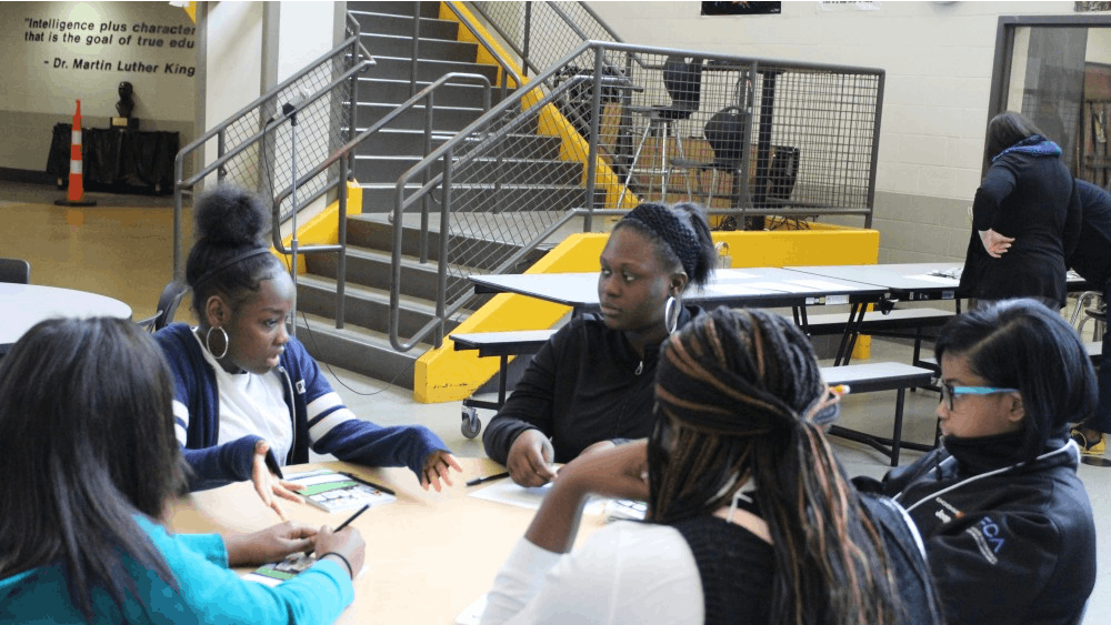Mentor Delana Bailey discusses how to deal with life challenges with her four ninth grade mentees.