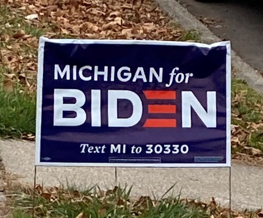 “Michigan for Biden” sign on display after the election in Detroit. Photo by Crusaders' Chronicle.