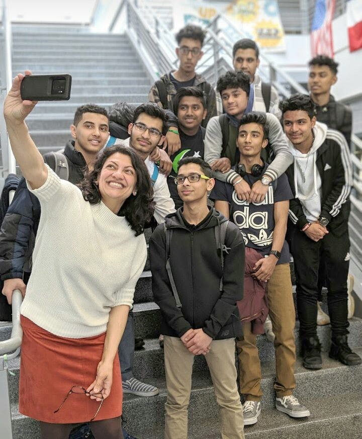 U.S. Rep. Rashida Tlaib, posing for a selfie with students, recently spoke at Cass Tech. “She emphasized the significance of social justice and empowered the youth with her words of wisdom,” sophomore Muhammad Ali said.