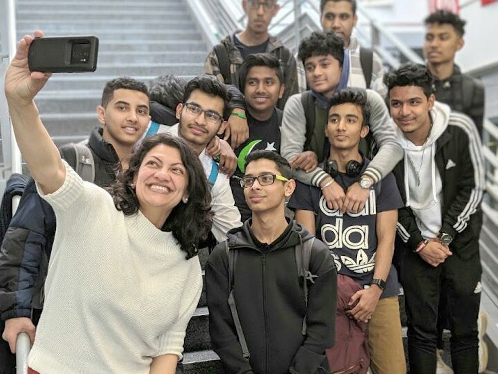 U.S. Rep. Rashida Tlaib, posing for a selfie with students, recently spoke at Cass Tech. “She emphasized the significance of social justice and empowered the youth with her words of wisdom,” sophomore Muhammad Ali said.