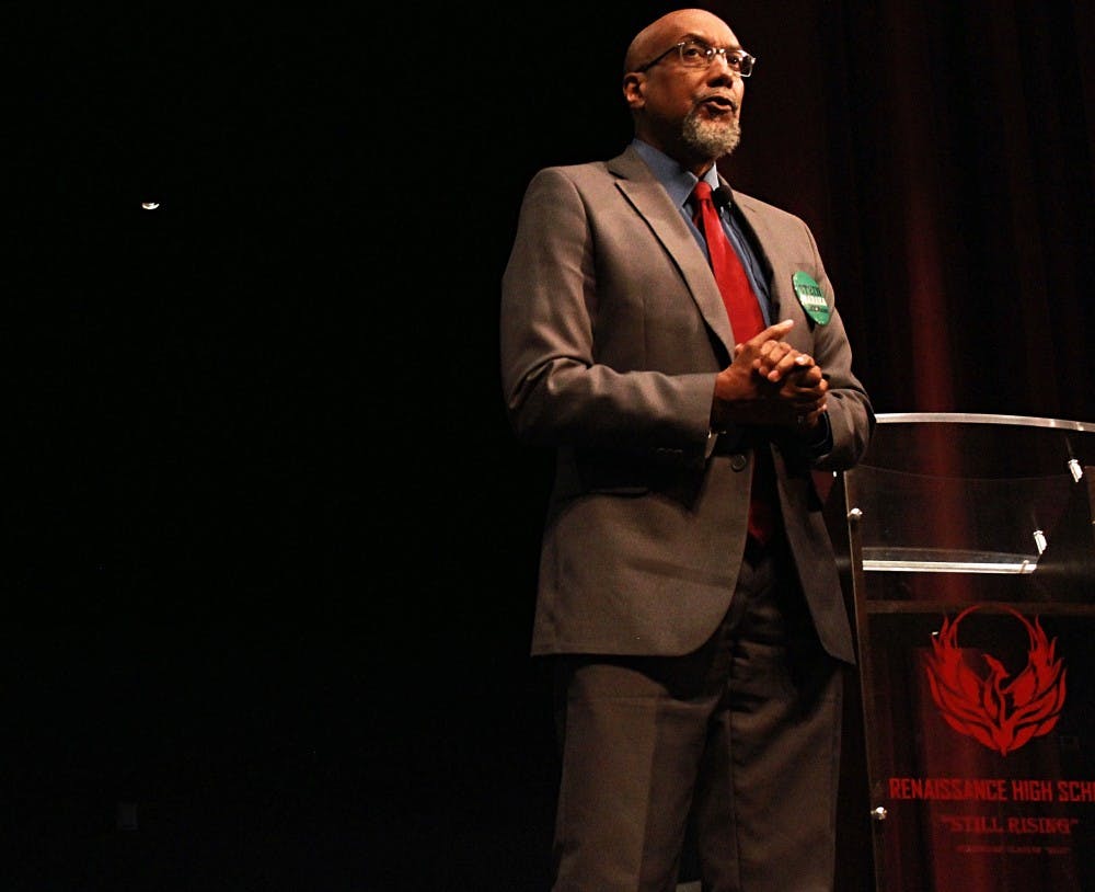 Ajamu Baraka, vice presidential candidate of the Green Party, spoke to Renaissance High School&nbsp;students Oct. 18 in the school's&nbsp;auditorium.