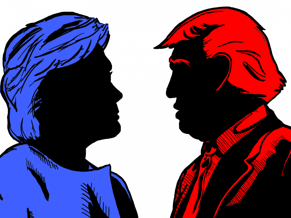 Clinton, Trump busts color