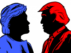 Clinton, Trump busts color
