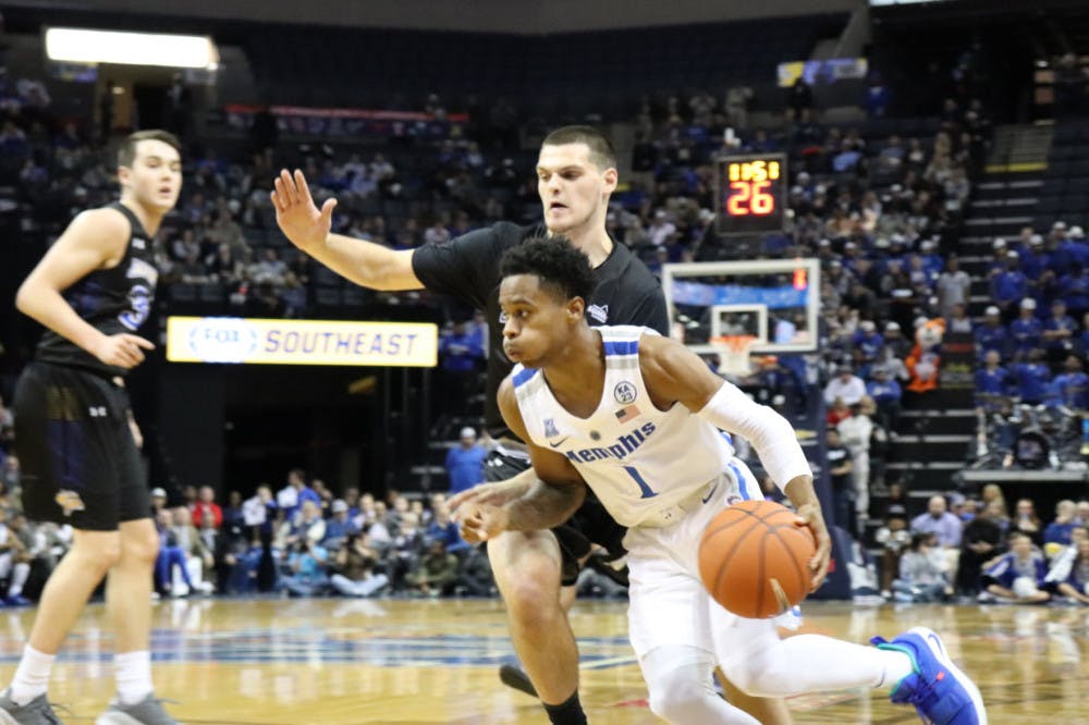<p class="p1"><span class="s1"><strong>Tyler Harris drives to the line fighting for the bucket. The Tigers will face off against the second seeded Creighton Blue Jays in their second-round game of the NIT.</strong></span></p>