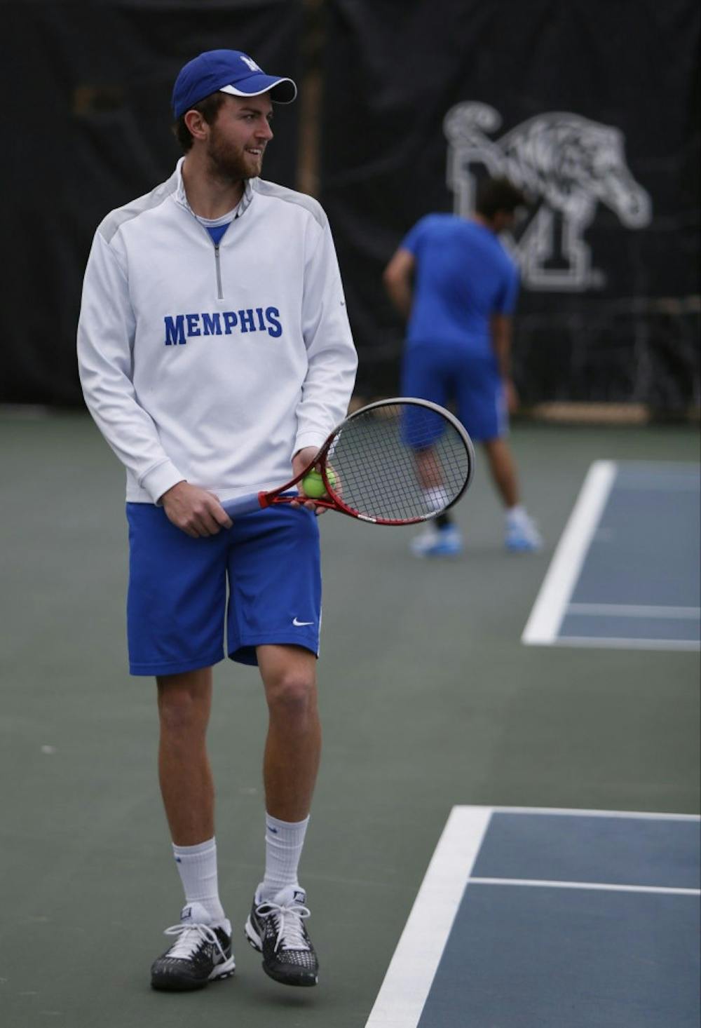 <p>Connor Glennon, the England native, now has 76 career wins as a Memphis Tiger. That is more than anyone else in University of Memphis tennis history. Photo by Lance Murphey&nbsp;</p>