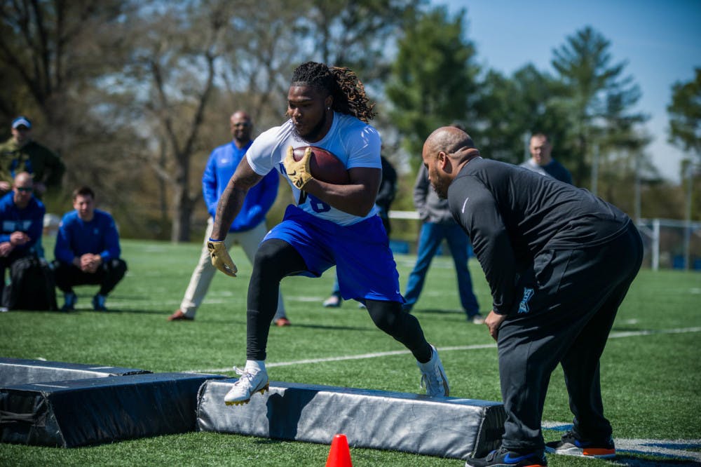<p class="p1"><span class="s1"><strong>Darrell Henderson runs drills at NFL Pro-Day 2019. The NFL Draft will determine the landing spots for nearly 300 college prospects and is one week away.</strong></span></p>