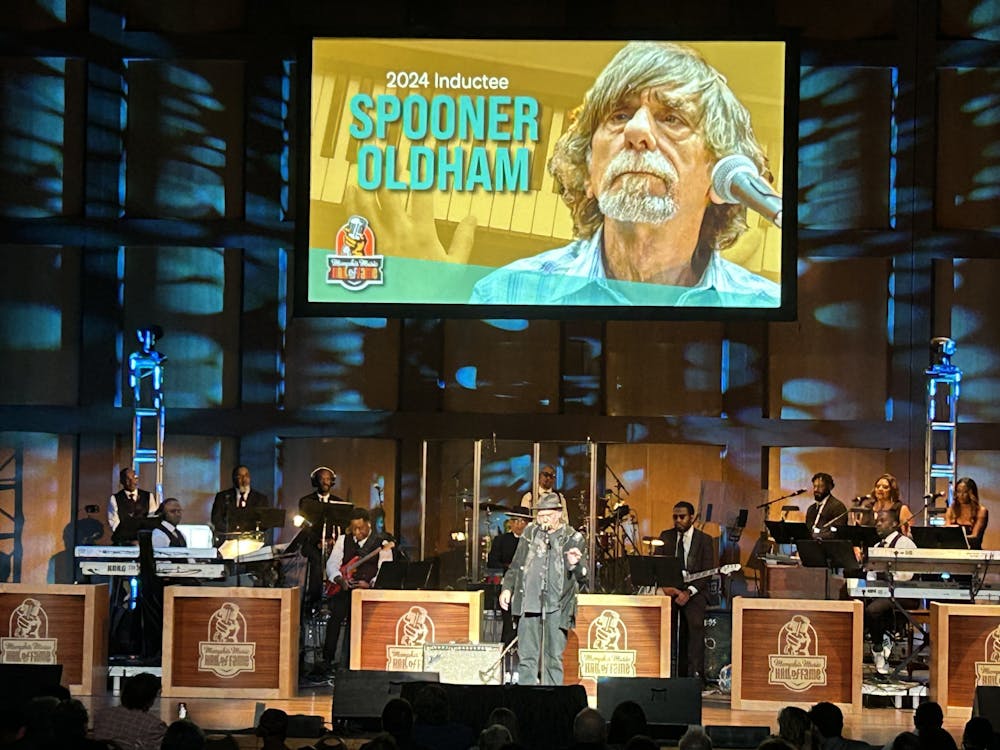 <p>Rock icon Neil Young speaking on 2024 inductee Spooner Oldham. Photo credit to Lance Franco.</p>