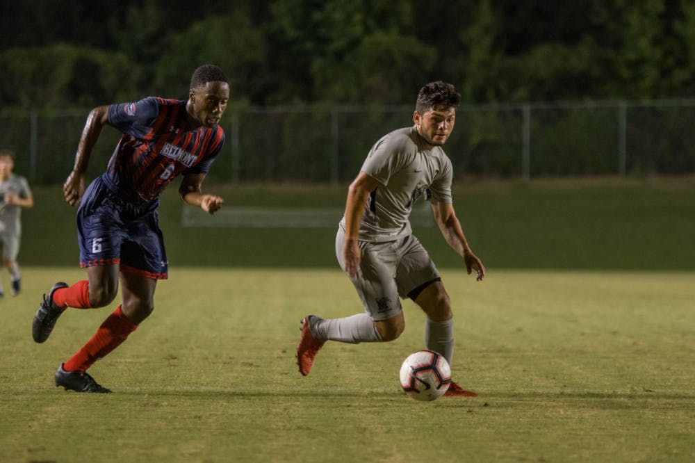 <p>Edgar Alaniz tries to make a run with the ball past the defender. Alaniz notched his second goal of the season last weekend against Temple.&nbsp;</p>