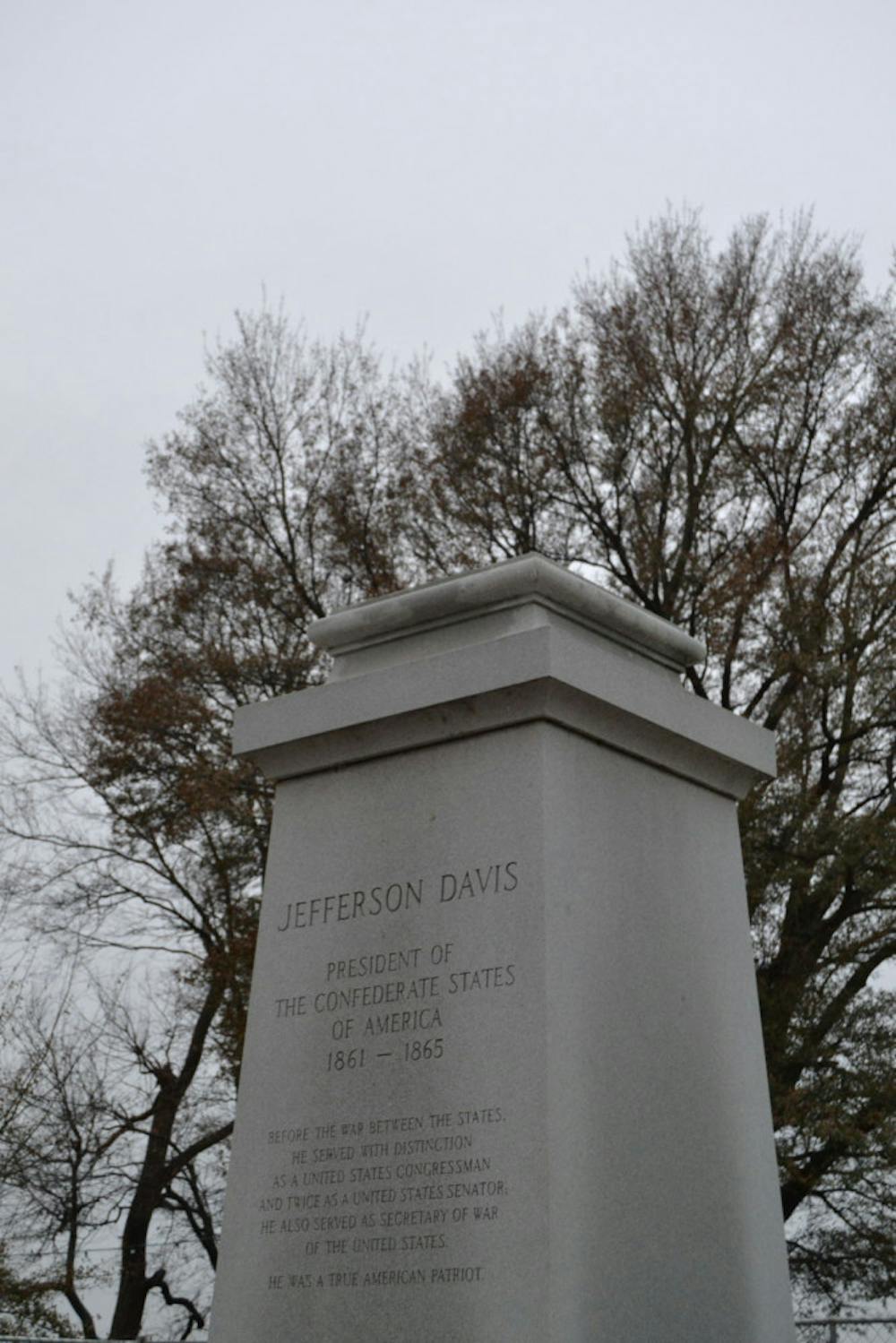 <p>The statue-less tombstone of former President of the Confederacy Jefferson Davis sits in Memphis Park downtown. After both the statues of Davis and of Nathan Bedford Forrest were removed in December 2017, the city of Memphis has seen feedback from people both for and against the decision.&nbsp;</p>