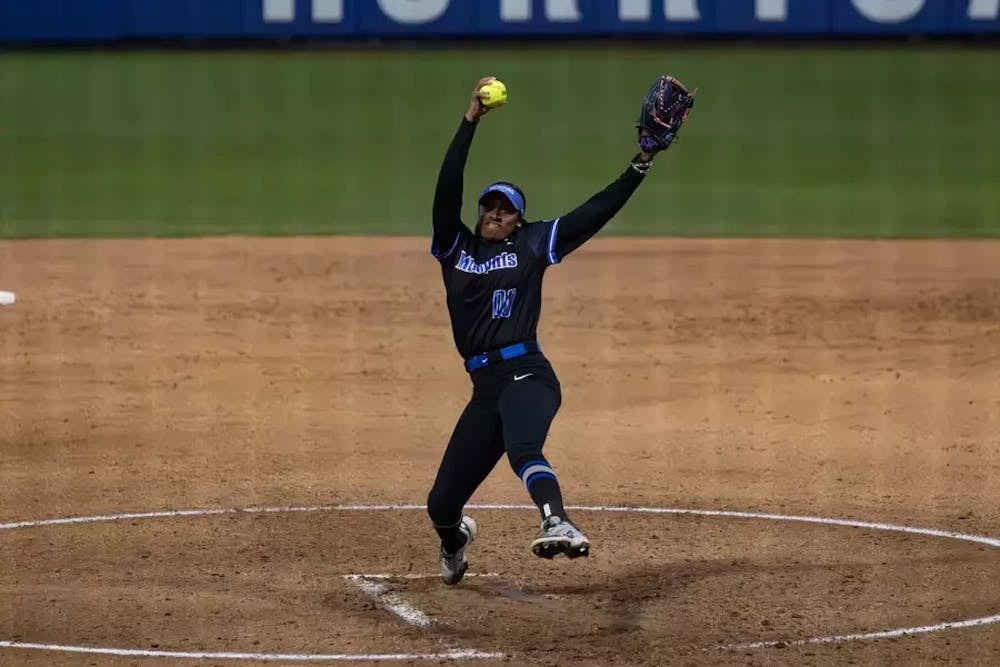 <p>﻿Jericho Tate winds up a pitch in Memphis&#x27; first game of against Tulsa. She finished the game with three strikeouts and only one hit.</p>