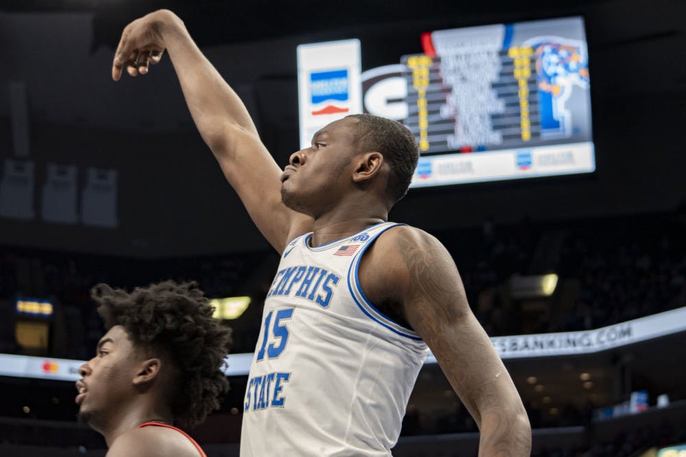 <p>Lance Thomas keeps his form after shooting a three-pointer against Georgia on Jan. 4, 2020. Thomas has been a surprise emergence for the Tigers the last two outings averaging 17 points per game and four rebounds.</p>