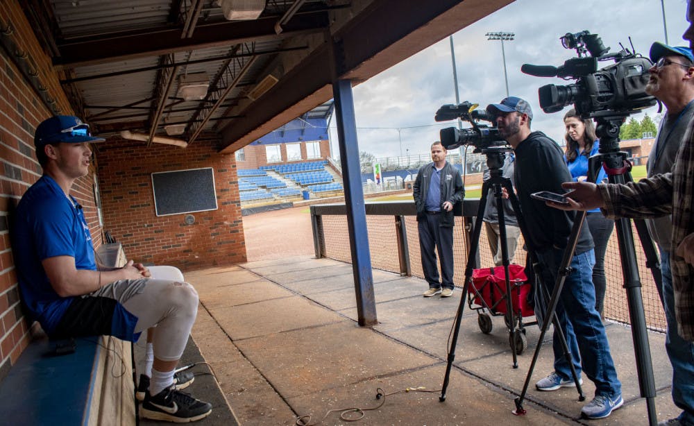 <p>Hunter Goodman takes time during an off-day to speak to media on Mar. 2, 2020. Goodman earned AAC Player of the Week and the&nbsp;<span>D1Baseball/AstroTurf National Player of the Week honors for his record performance the past weekend.&nbsp;</span></p>