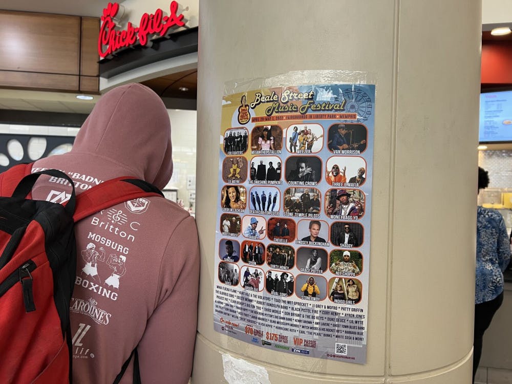 <p>The University Center displays an advertisement for this year’s Beale Street Music Festival, which will take place at Liberty Park in Midtown at the end of April // Photo: Stevie Paige&nbsp;</p>