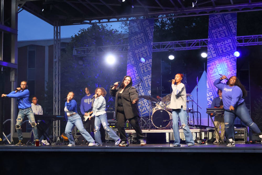 <p>Members of Sound Fuzion perform on stage during the University of Memphis’ first-ever Roar Fest on the University Center lawn Oct. 25.</p>