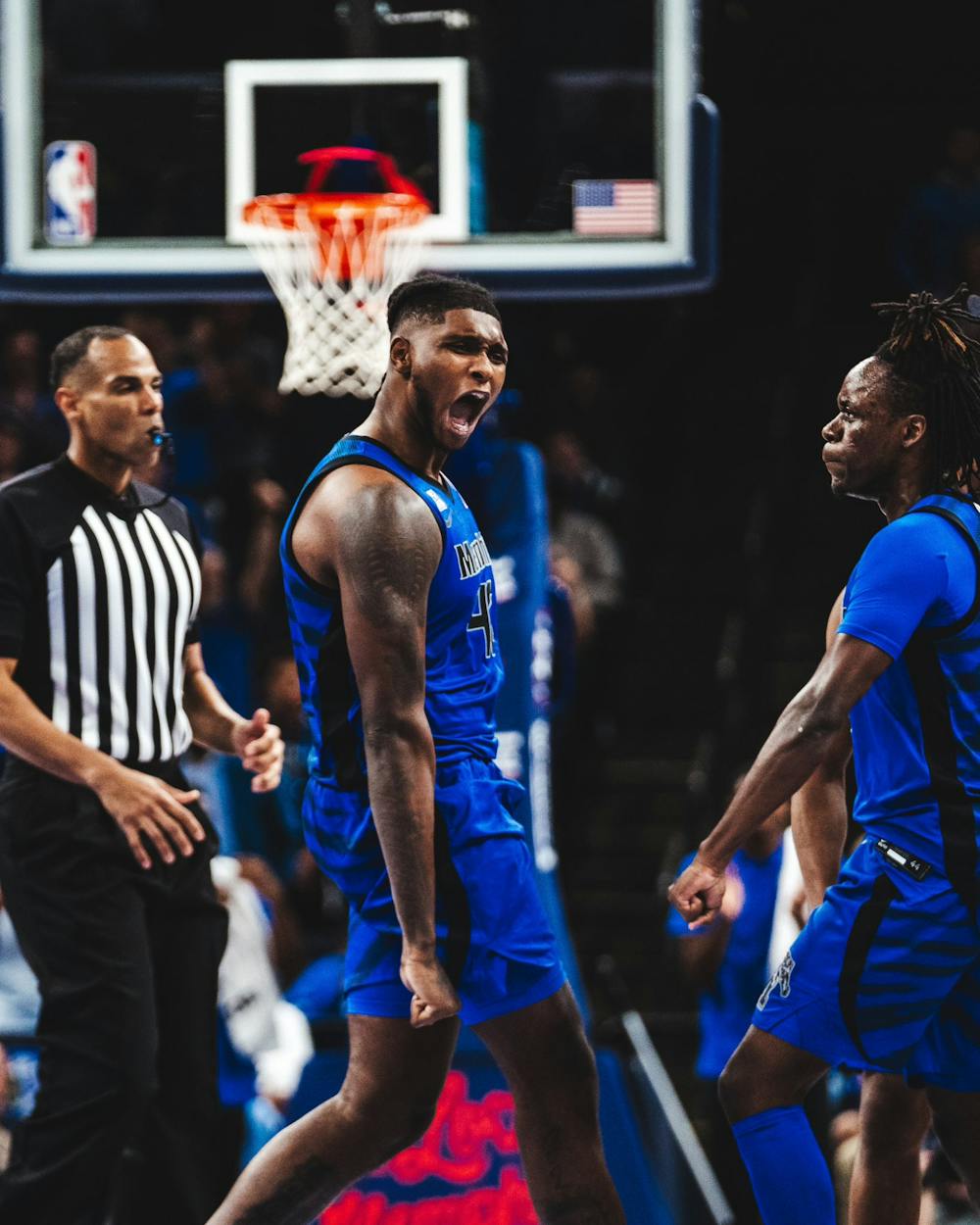 Memphis forward Dain Dainja celebrates in the Tigers' comeback win against Missouri.