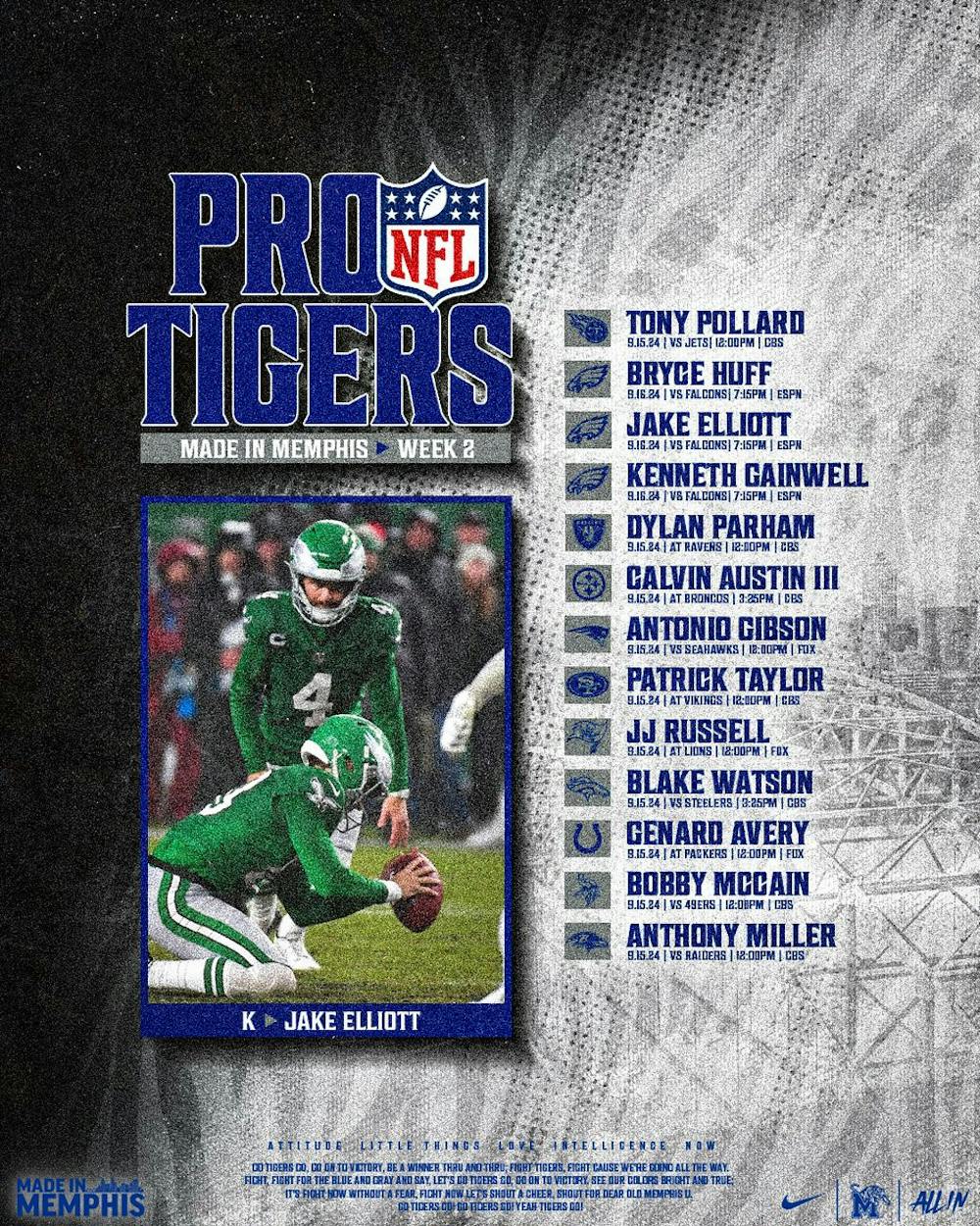 Memphis football's graphic of NFL Tigers from week two.