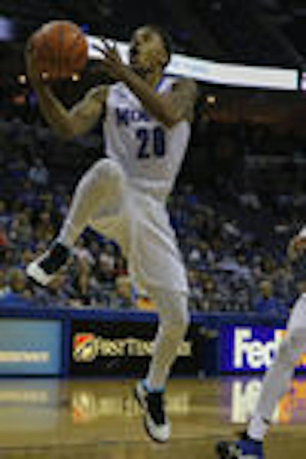 <p>Despite his poor shooting numbers, Memphis point guard Ricky Tarrant Jr. had a team-high 16 points in the loss to UConn Thursday night.&nbsp;</p>