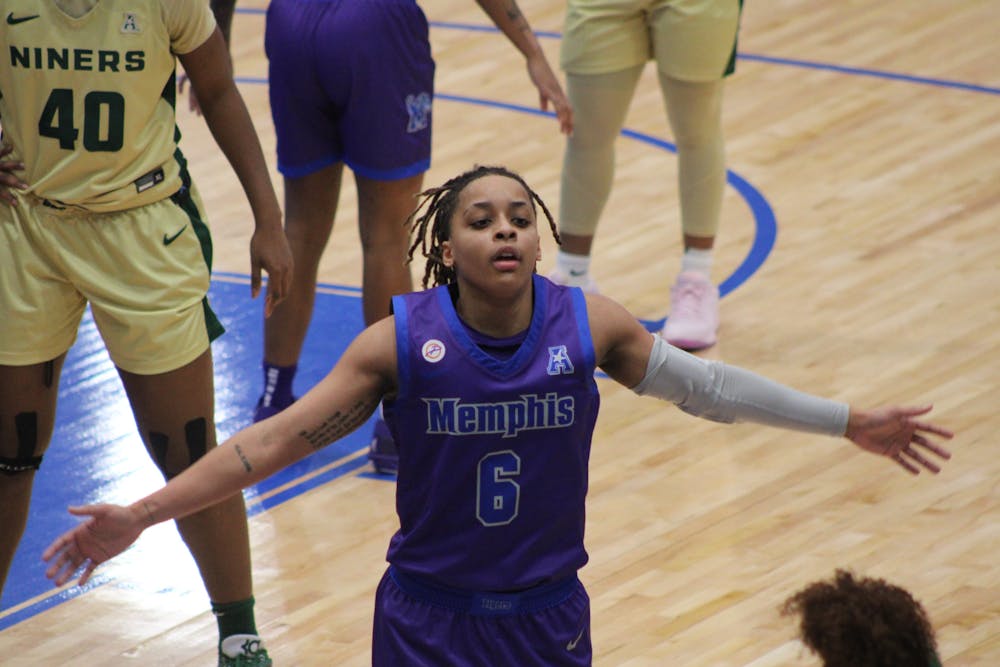 DeeDee Hagemann guards the inbounds in Memphis' game against Charlotte at Elma Roane Fieldhouse on Jan. 29. Hagemann will play against her sister Devin on Feb. 1.