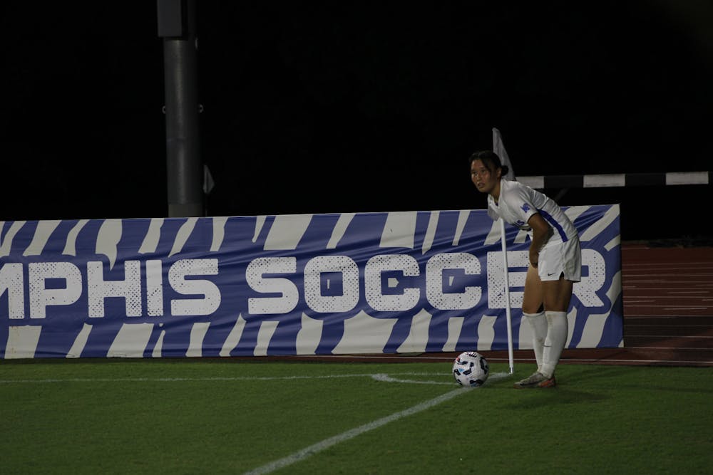 Freshman midfielder Ai Kitagawa lines up for a corner kick in Memphis' 2-1 win over Charlotte.