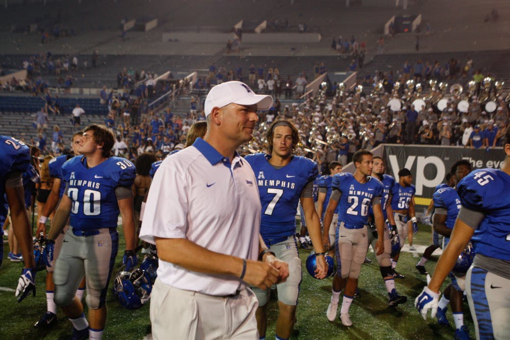 <p>Memphis coach Justin Fuente after the Tigers defeated Missouri State in the season opener.&nbsp;</p>