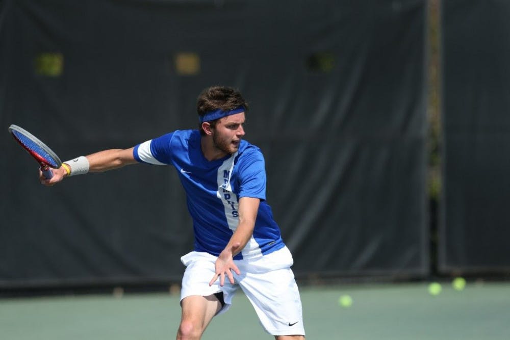 <p>Connor Glennon will hope to lead the Memphis Tigers men’s tennis team back to the American Athletic Conference Championship finals as he did last season. Memphis fell to the University of South Florida 4-3 in the final round. Photo by Joe Murphy&nbsp;</p>