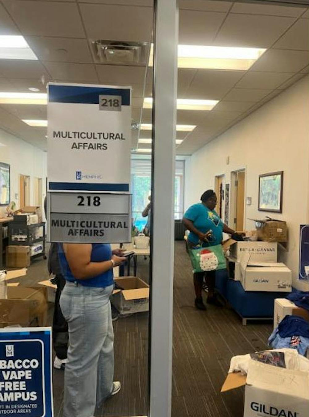 Boxes and supplies are moved out of the University of Memphis Office of Multicultural Affairs on Friday after the university announced it would close the office to comply with a new state law dismantling diversity, equity and inclusion programs.