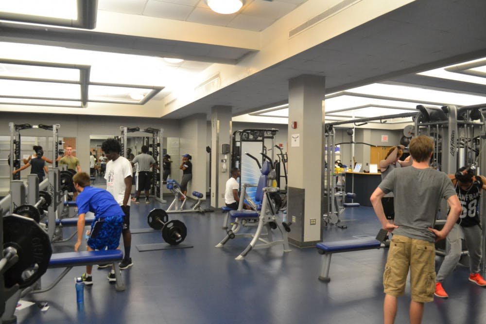 <p>Students are getting in shape inside the rec center. Some students anticipated for the new rec center to be complete by fall 2018.</p>
