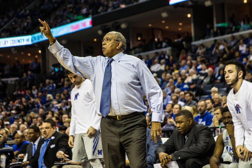 <p>Head coach Tubby Smith calls out a play for the Tigers to run. He is in his first season at Memphis and is looking to snap a four game winning streak.</p>