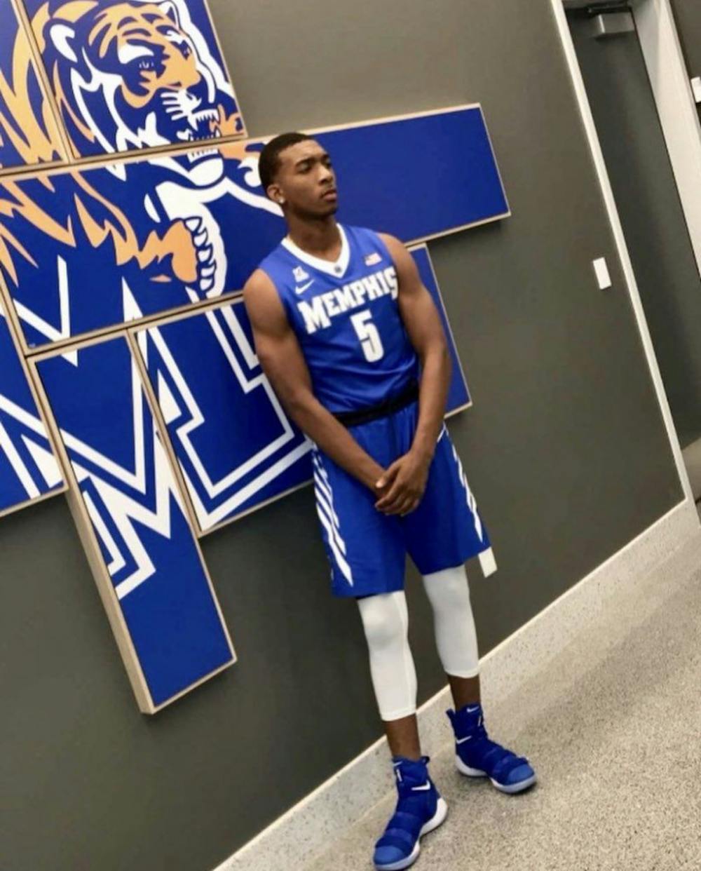 <p>Four-star guard Antwann Jones poses in his new Tigers uniform. Jones officially announced his commitment after being granted a release from Texas A&amp;M.</p>