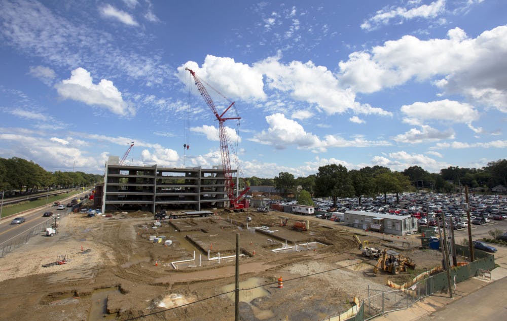 <p>Construction takes place on the Southern Avenue parking garage and pedestrian bridge. Parking Services said spots were added prior to construction to make up for the spots taken away by that construction.</p>