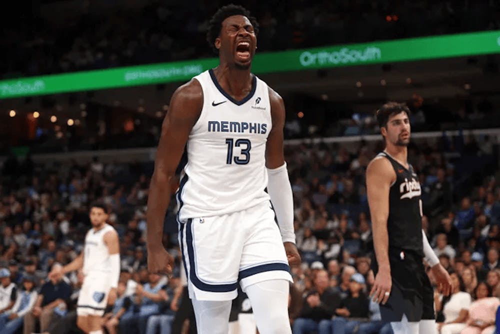 Memphis all-star forward Jaren Jackson Jr. celebrates in a game against Portland. Jackson earned his second all-star nod this season.