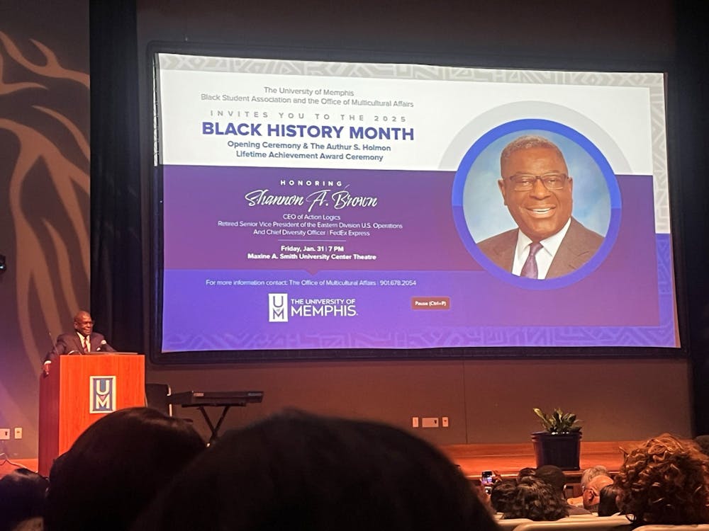 Shannon Brown speaks to the crowd of students after being awarded the 2025 Authur S. Holmon Lifetime Achievement Awards