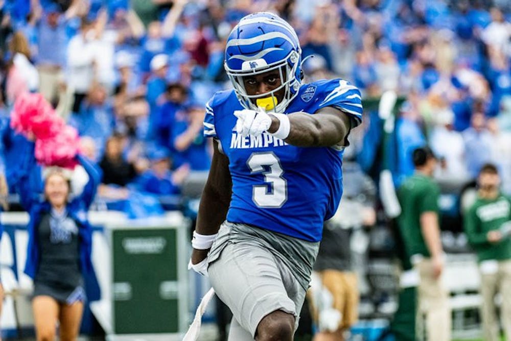 Roc Taylor, who caught the game-winning touchdown, celebrates a catch in Memphis' 33-28 win over Charlotte.