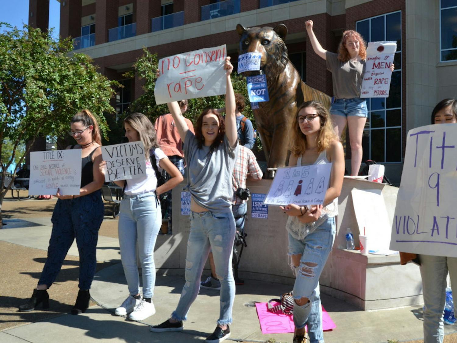 Sexual assault protest continues at Tom the Tiger statue