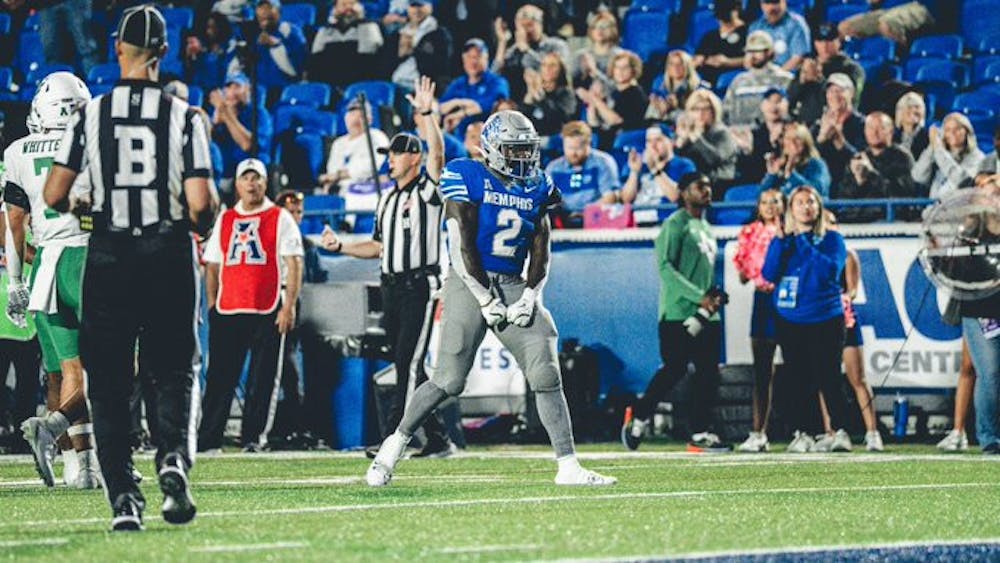 Memphis running back Mario Anderson Jr celebrates in his career game against North Texas.