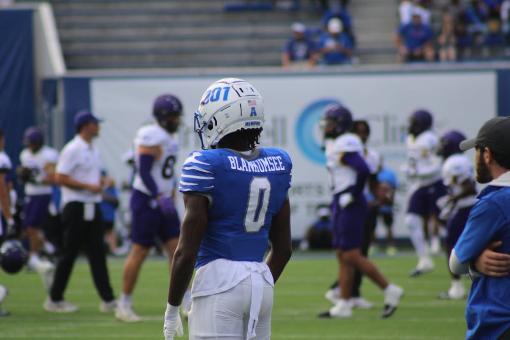 Memphis wide receiver Demeer Blankumsee warms up before the Tigers' 40-0 rout of North Alabama.