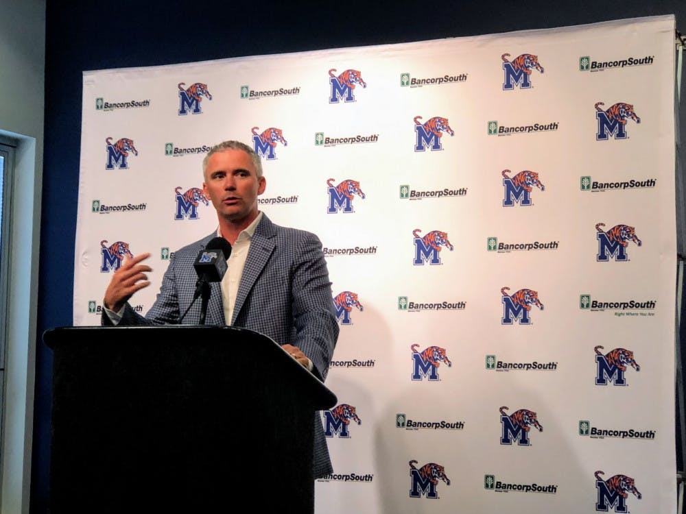 <p>Tiger head football coach Mike Norvell speaks with the press Monday afternoon about the match up against the Mercer Bears. Mercer went 5-6 in their last season, but Norvell said he is not underestimating the team.</p>